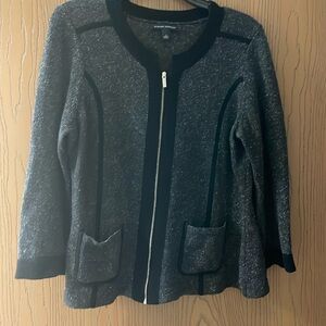 Banana Republic Women’s Large Silk Wool Gray Black Full Zip Cardigan Sweater